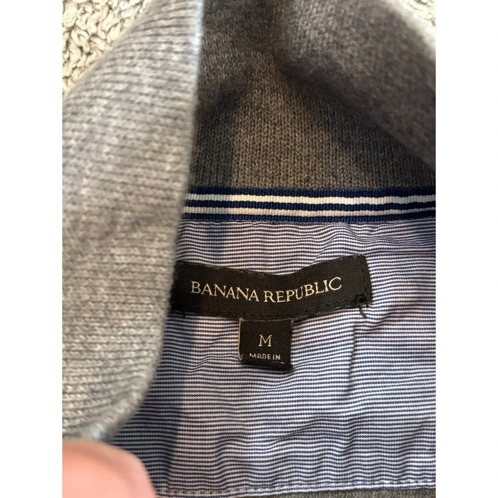 Banana Republic Mens M Gray 1/4 Zip Sweater Elbow Patch Pullover Long Sleeve